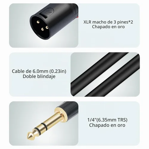 Vista 5 de 1/4 TRS a doble XLR macho Y-Splitter Cable de conexión estéreo de 1/4 pulgadas (0.250 in) a 2 XLR Cable de conexión de 3.3 pies