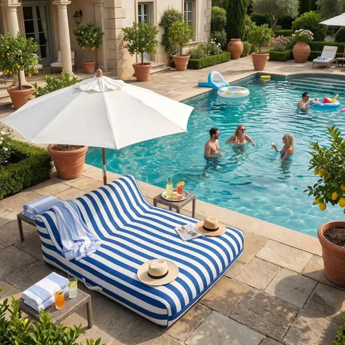 Vista 6 de Tapizado grande doble, 2 personas elegante flotador de piscina reclinable, silla flotante extra grande y respaldo, lago resistente, playa, tubo