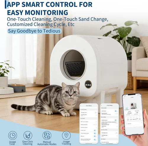 Vista 3 de Garvee Caja de arena para gatos autolimpiante, caja de arena inteligente automática para mascotas, gran capacidad para múltiples gatos, control