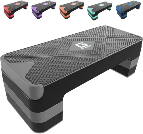 Vista 8 de GYMMAGE Escalón de ejercicio aeróbico, escalón aeróbico ajustable para ejercicio, plataforma de entrenamiento para escalonar, plataforma de pasos