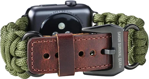 Vista 11 de Savior Survival Gear - Correa de repuesto para Apple Watch de 1.65”/42 mm, hecha de 550 cuerda de paracaídas con grillete ajustable de acero Negro