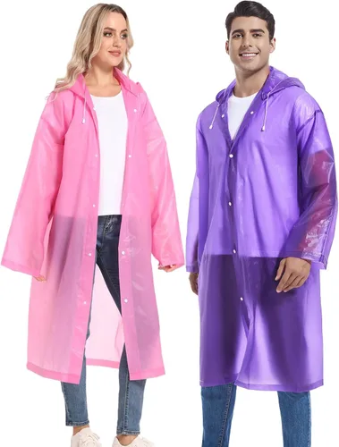 Vista 56 de 2 abrigos de lluvia de Borogo para adultos, chaquetas de lluvia reutilizables para hombres y mujeres