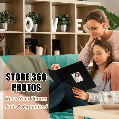 Vista 2 de Álbum de fotos de 4 x 6 pulgadas, 360 fotos, cubierta de marco de lino con áreas de notas, libro de fotos de 4 x 6 con espacio de escritura