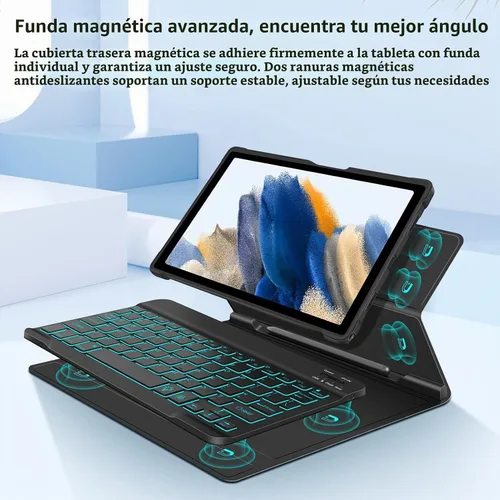 Vista 4 de JUQITECH Funda con teclado retroiluminado para Samsung Galaxy Tab A8 de Negro A8