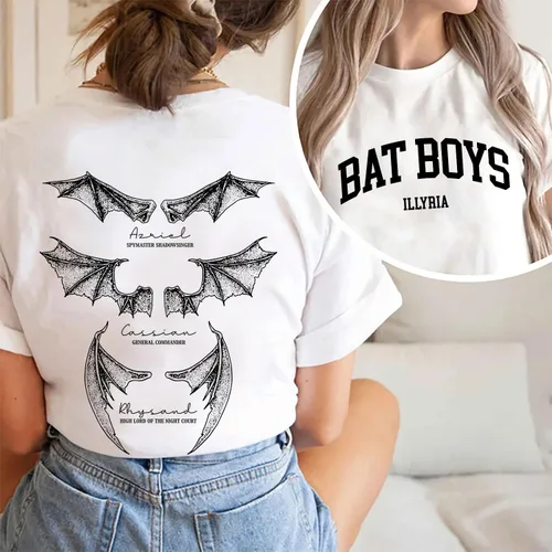 Vista 8 de Camisa de murciélago para niños, camisa Illyrians of the Night Court, Acotar A Court of Thorns and Roses 2 caras