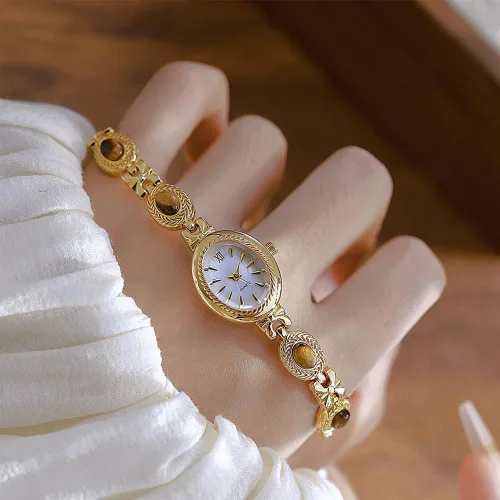Vista 3 de ADSBIAOYE Reloj de mujer vintage elegante esfera ovalada oro reloj de pulsera para mujer vestido de moda impermeable analógico casual reloj