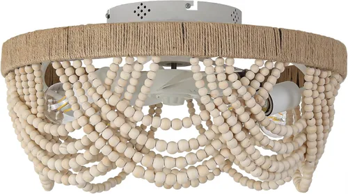 Vista 4 de Ventiladores de techo con luces de montaje empotrado, de 20 pulgadas, con lámpara de madera estilo Bohemia con cuentas, control remoto y aplicación