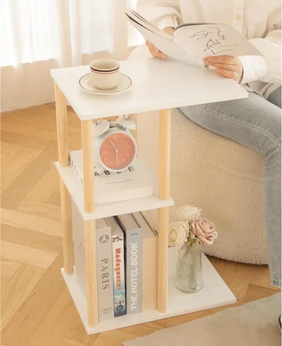 Vista 3 de AWASEN Mesa auxiliar en forma de C, mesa auxiliar pequeña para sofá, mesa de sofá de madera de 3 niveles mesa de café para sala de estar, espacio C