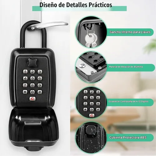 Vista 2 de HUANLANG Caja de bloqueo de llave para exterior, caja de bloqueo de combinación de 12 dígitos, caja de seguridad impermeable con código, llave