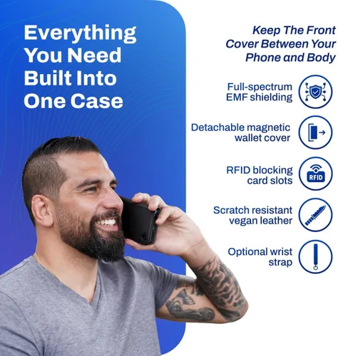 Vista 2 de DefenderShield Protección EMF y 5G Anti Radiación Compatible con iPhone 14 - Bloqueo RFID EMF Shield Funda Monedero Desmontable con Cierre Magnético