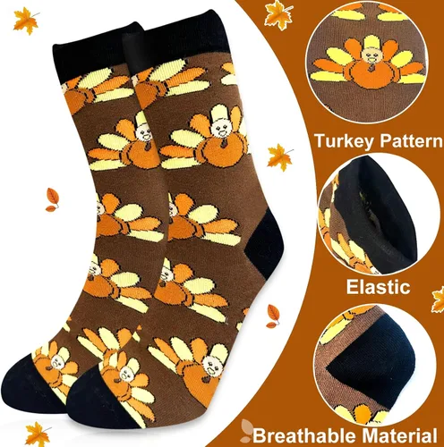 Vista 3 de Camlinbo 2 pares de calcetines de Acción de Gracias, calcetines de pavo, divertidos calcetines de Acción de Gracias para mujeres y hombres, disfraz