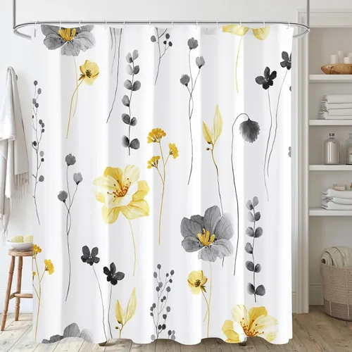 Vista 10 de Gibelle Cortina de ducha pequeña de 36 x 72 pulgadas, cortina de ducha estrecha de tela floral de media acuarela, juego de cortina de ducha Azul