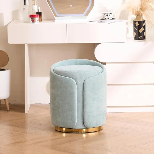 Vista 14 de Taburete Giratorio de Tocador con Base Dorada Cómoda Silla de Tocador Taburete Redondo Moderno para Tocador de Maquillaje Otomana de Tocador Beige