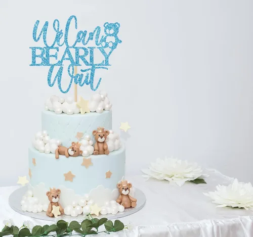 Vista 3 de We Can Bearly Wait - Decoración para pasteles, oso de peluche, decoración de baby shower para niños, tema de oso de bebé, baby shower, revelación
