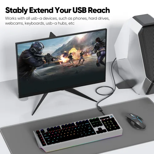 Vista 7 de Paquete de 2 cables de extensión USB 3.0, cable extensor USB 3.0 de transferencia de datos de 5 Gbps y carga rápida de 18 W, cables tipo A macho a