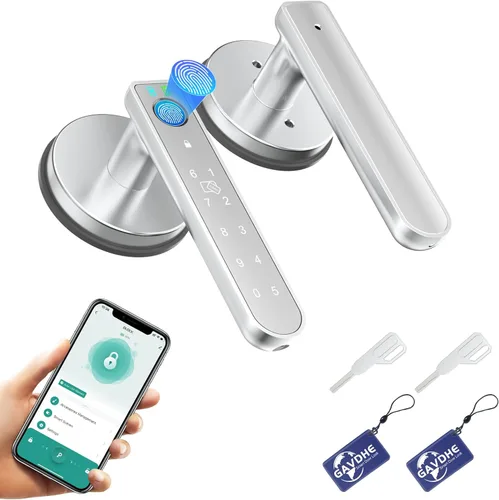 Vista 11 de Cerradura de puerta de huellas dactilares, perilla inteligente de puerta con entrada sin llave, cerradura de puerta biométrica con control de Gris