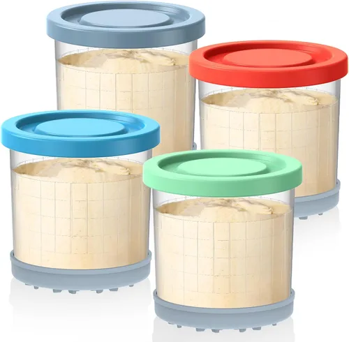 Vista 9 de Contenedores Omnikit de reemplazo para pintas y tapas Ninja Creami - paquete de 4, tazas de 16oz compatibles con máquinas para hacer helados NC301