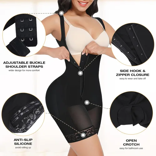 Vista 4 de FeelinGirl Faja moldeadora para mujer, moldeador de cuerpo, faja con cremallera, levantador de glúteos, pantalones cortos de entrepierna abierta