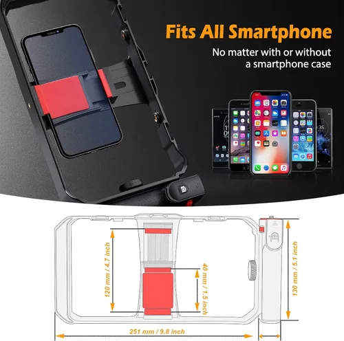 Vista 5 de Zeadio Soporte para smartphone con agarre estabilizador, soporte de trípode para video de celular, con obturador remoto inalámbrico para todos
