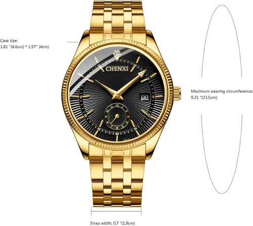Vista 7 de JewelryWe Relojes de lujo para parejas hombres y mujeres, tono dorado y plateado, reloj de pulsera de acero inoxidable con calendario de cuarzo