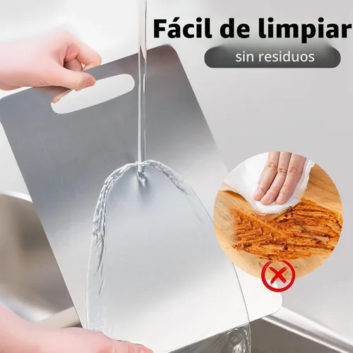 Vista 4 de Tabla de cortar de titanio, tablas de cortar de titanio para cocina, tabla de cortar de acero inoxidable de doble cara, duradera, no tóxica
