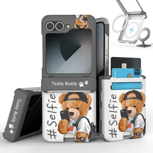Vista 38 de para Galaxy Z Flip 5 Funda con 2 ranuras para tarjetas, funda rígida delgada y resistente con protección de bisagra, funda completa con protección