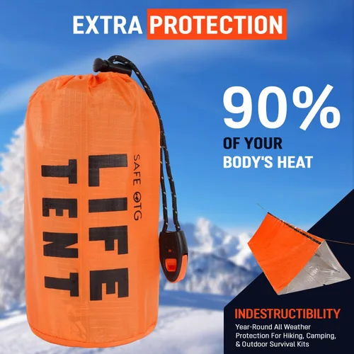 Vista 6 de Emergency Survival Tent Life Shelter 2 Person Mylar Tube Tents Tarp with Whistle & Paracord Year-Round All Weather Protection for Car Outdoor Hiking