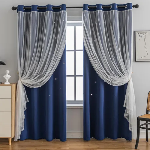 Vista 39 de indistar Cortinas opacas con recortes de estrellas para dormitorio de niña, cortinas de oscurecimiento para habitación de bebé, cortinas