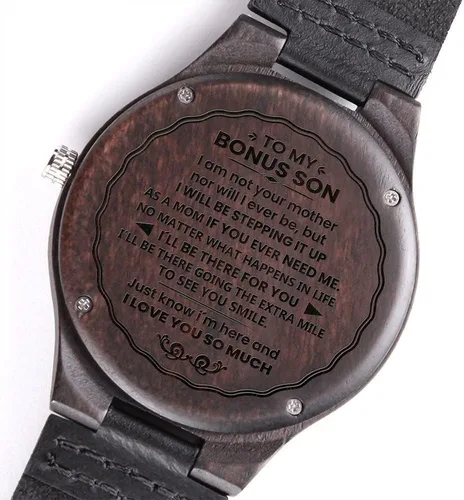 Vista 2 de Regalo de bonificación para hijo, reloj grabado para regalo de hijastro, reloj para mi hijo de Bonus Mom, regalo para hijastro, reloj personalizado