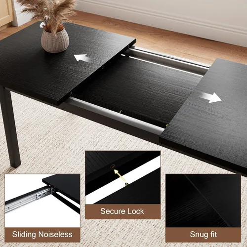 Vista 4 de Einhomn Juego de Mesa de Comedor de 5 Piezas para 4-6, Mesa de Cocina Extensible de 63" con 2 Bancos y 2 Taburetes, Estructura de Metal y Tablero