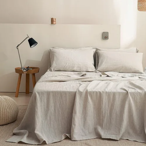 Vista 45 de Simple&Opulence Juego de sábanas de 100 % lino tamaño Twin, 3 piezas de lino francés natural, juego de ropa de cama transpirable, suave y duradero