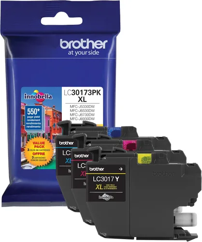 Vista 2 de Brother Impresora LC30173PK Paquete de 3 cartuchos de tinta XL de alto rendimiento - 1 Ea: Tinta cian/magenta/amarilla LC3017Y Cartucho de tinta