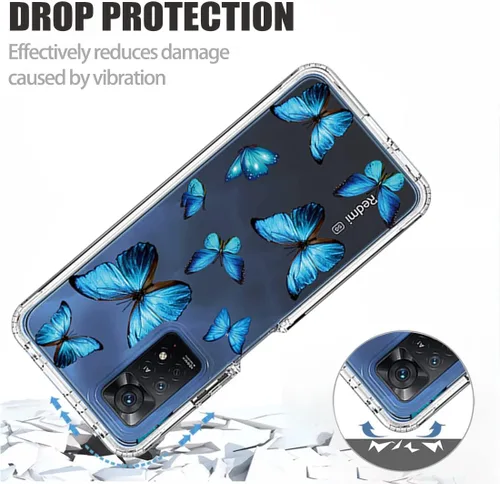 Vista 7 de Funda para Redmi Note 11 Pro 4G/Note 11E Pro con protector de pantalla de vidrio templado, patrón de mariposa transparente de cuerpo completo, funda