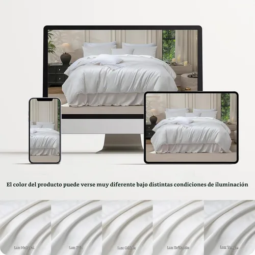 Vista 7 de MooMee Juego de funda de edredón 100% algodón de fibra extra larga de 600 hilos, satén sedoso, suave, transpirable, duradero, ropa de cama de Blanco