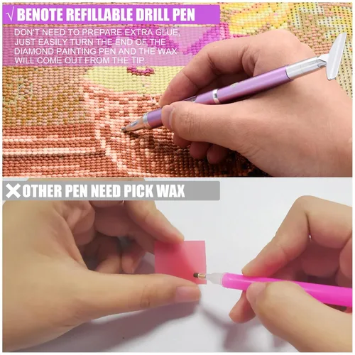 Vista 2 de benote Bolígrafo de pintura artística de diamante, bolígrafo de cera recargable para kit de arte de diamantes, accesorios, bolígrafos autoadhesivos