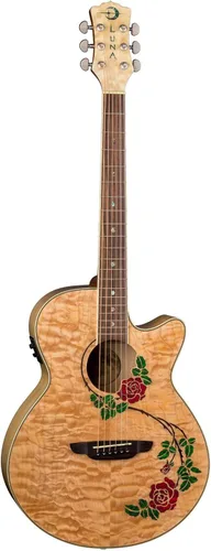 Vista 3 de Luna Guitars Flora Rose Guitarra Acústica-Eléctrica - Arce acolchado natural brillante