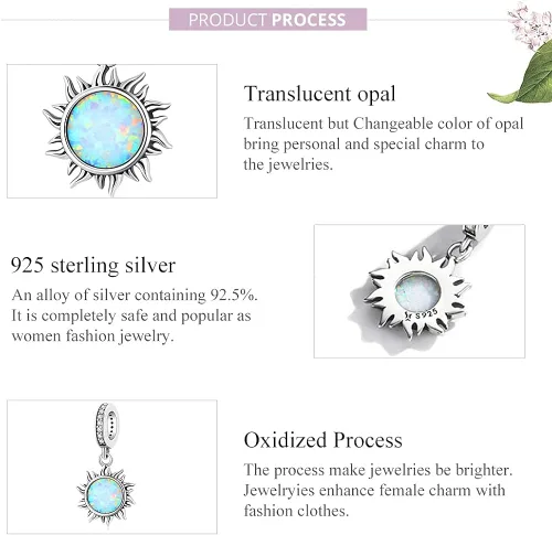 Vista 5 de You are My Sunshine Charms de plata de ley con ópalo y sol, colgante de cuentas para niñas, regalos para mujeres pulsera y collar