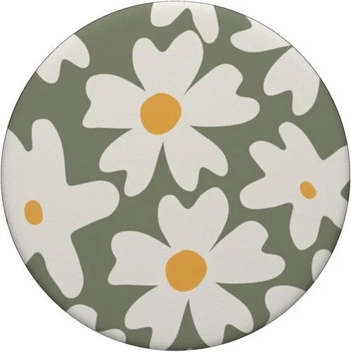 Vista 3 de Modernas hojas de flores de margarita, bohemio, mostaza, amarillo, beige, verde, PopSockets intercambiables PopGrip