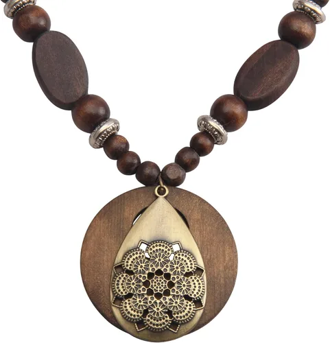 Vista 30 de Collares bohemios para mujer, colgante largo de madera, collar vintage, collar de cadena de suéter, joyería hecha a mano Collar de cuentas