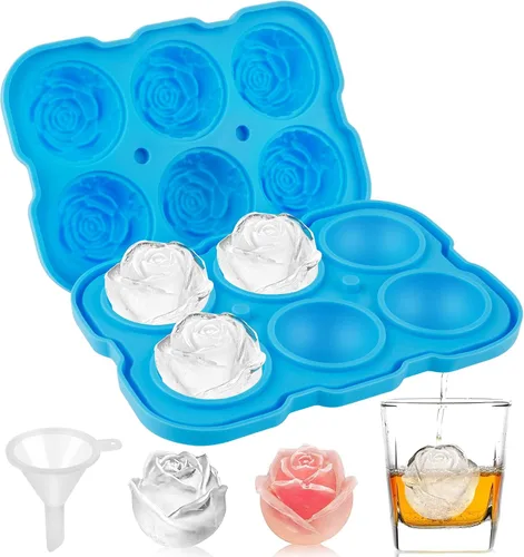 Vista 9 de Bandeja para cubitos de hielo, Mikiwon bandejas para cubitos de hielo en forma de rosa de 2 pulgadas con tapas, molde para bolas de hielo