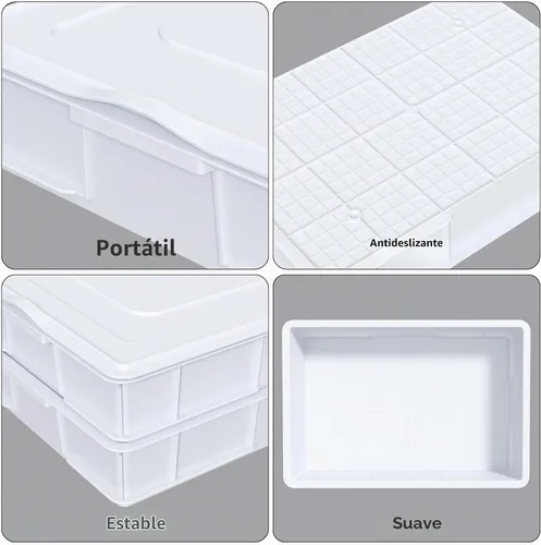 Vista 3 de Paquete de 4 cajas de plástico a prueba de masa de pizza comercial con tapa, color blanco