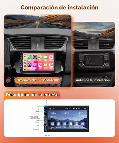 Vista 7 de Rimoody Estéreo doble del coche del din, 7" Carplay inalámbrico de la radio