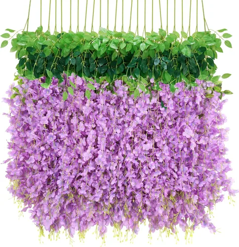 Vista 10 de BLEUM CADE 10 Piezas Flores Colgantes de Glicina Falsa Negra, 3.6 Pies/Pieza Guirnalda de Glicina Artificial, Flores Colgantes para Boda Fiesta