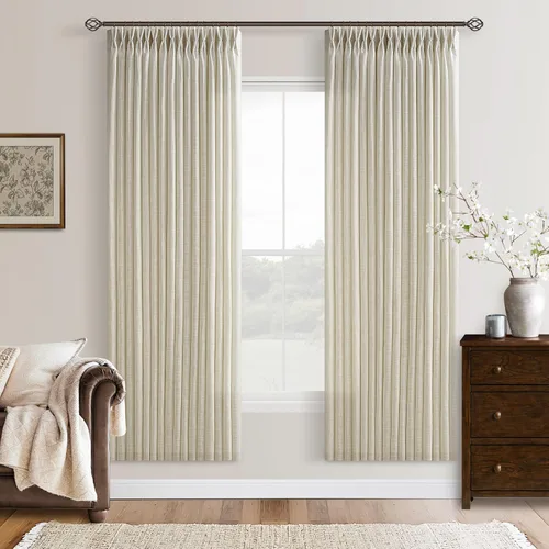 Vista 101 de TWODRAPES Cortinas de Lino Plisadas con Pinza Beige Blancas de 54 Pulgadas de Largo 2 Paneles para Comedor Cocina Dormitorio Plisadas Semi