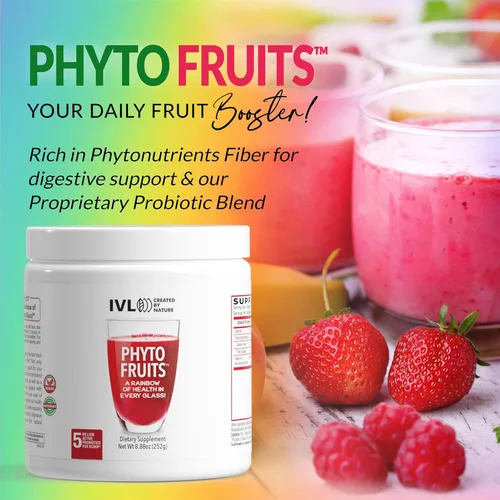 Vista 4 de IVL - Phyto Fruits Superfood Powder - Apoya la energía - Digestivo y probiótico - Antioxidante - Vegano - 40 frutas y nutrientes más 6 cepas