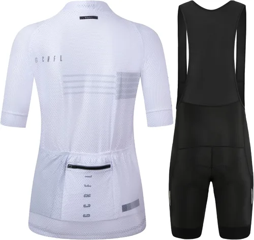 Vista 2 de Conjunto de camisetas de ciclismo para mujer, altamente transpirables, pantalones cortos con bolsillos y acolchado 4D