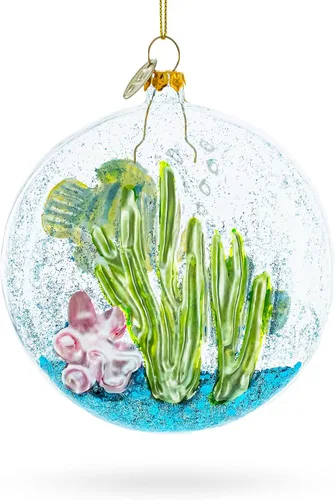 Vista 3 de Adorno navideño de cristal de peces, coral