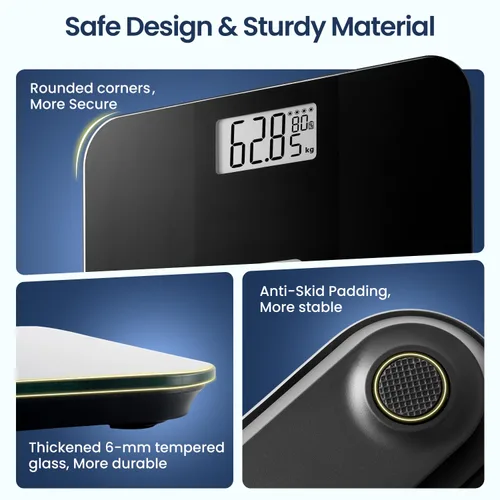 Vista 7 de TIPRE Báscula de peso con energía solar con potencia infinita, báscula para peso corporal, báscula electrónica de baño para pérdida de peso, báscula