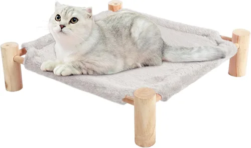 Vista 2 de Patas Lague Hamaca autocalentable para gatos, cama para perros pequeños, cama térmica de madera elevada para gatos, cama elevada para mascotas suave