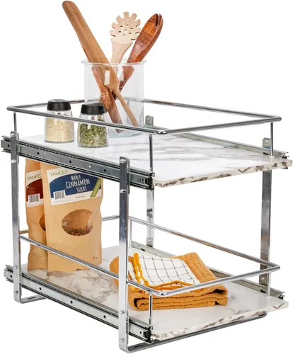 Vista 11 de Household Essentials C53340-1 Glidez mármol sintético - Organizador de armario de cocina de 2 niveles, estantes extraíbles, 22 pulgadas